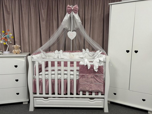 PEPPIbambini ROYAL White Pink Velvet Biancheria da letto per bambini 11 pezzi, 100% Cotone con Ricamo