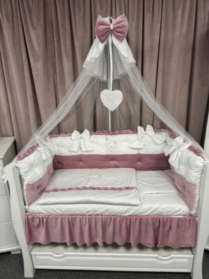 PEPPIbambini ROYAL White Pink Velvet Biancheria da letto per bambini 11 pezzi, 100% Cotone con Ricamo - immagine 2