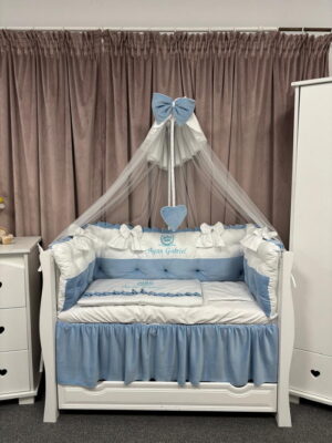PEPPIbambini ROYAL White Blue Velvet Biancheria da letto per bambini 11 pezzi, 100% Cotone con Ricamo - immagine 10
