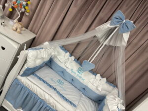PEPPIbambini ROYAL White Blue Velvet Biancheria da letto per bambini 11 pezzi, 100% Cotone con Ricamo - immagine 8