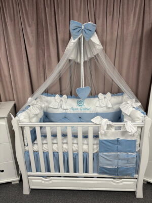 PEPPIbambini ROYAL White Blue Velvet Biancheria da letto per bambini 11 pezzi, 100% Cotone con Ricamo - immagine 3