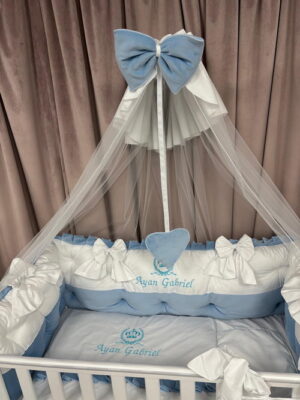 PEPPIbambini ROYAL White Blue Velvet Biancheria da letto per bambini 11 pezzi, 100% Cotone con Ricamo - immagine 2