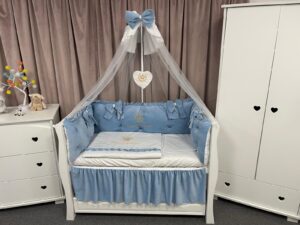 PEPPIbambini ROYAL Blue Velvet Biancheria da letto per bambini 11 pezzi, 100% Cotone con Ricamo
