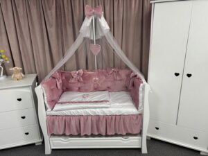 PEPPIbambini ROYAL Pink Velvet Biancheria da letto per bambini 11 pezzi, 100% Cotone con Ricamo