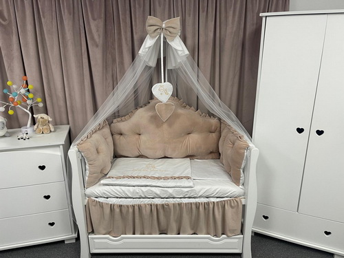 PEPPIbambini ROYAL Beige Velvet Biancheria da letto per bambini 11 pezzi, 100% Cotone con Ricamo