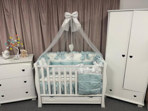 PEPPIbambini ROYAL White Mint Biancheria da letto per bambini 11 pezzi, 100% Cotone con Ricamo