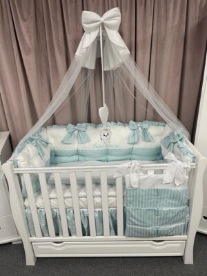 PEPPIbambini ROYAL White Mint Biancheria da letto per bambini 11 pezzi, 100% Cotone con Ricamo - immagine 7