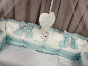 PEPPIbambini ROYAL White Mint Biancheria da letto per bambini 11 pezzi, 100% Cotone con Ricamo - immagine 3