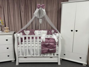 PEPPIbambini ROYAL White Pink Velvet Biancheria da letto per bambini 11 pezzi, 100% Cotone con Ricamo