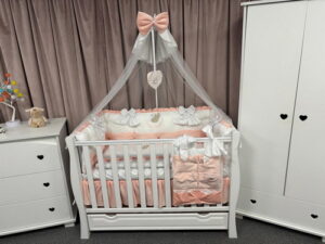 PEPPIbambini ROYAL White Somon Velvet Biancheria da letto per bambini 11 pezzi, 100% Cotone con Ricamo