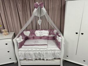 PEPPIbambini ROYAL White Pink Velvet Biancheria da letto per bambini 11 pezzi, 100% Cotone con Ricamo - immagine 4